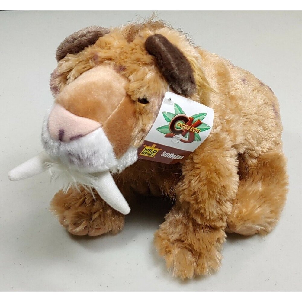 Wild Republic Smilodon - 12in. Stuffed/Plush Saber-Toothed Tiger - Cuddlekins